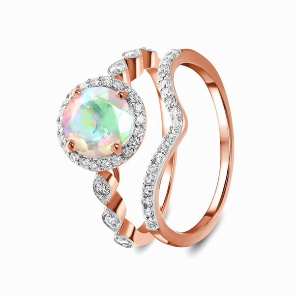 Anillo de Piedra Luna Onda Oro Rosado para Mujer