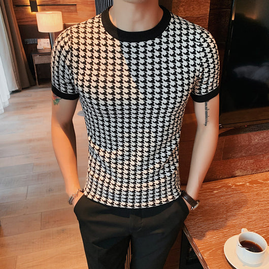 Camiseta de Punto Cuello Redondo Manga Corta para Hombre - Suéter Casual Verano