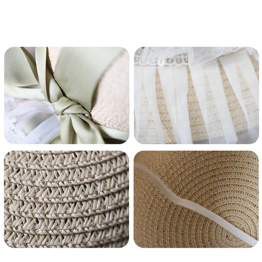Sombrero de Paja para Mujer con Ala Ancha, Encaje y Moño Decorativo - Image 5