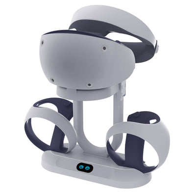 White ABS charging and storage stand for PS VR2 handles and glasses, with a U-shaped support and two charging docks. - Image 15