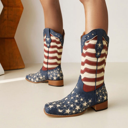 Botas Medianas Bicolor con Tacón Bajo para Mujer - Image 12