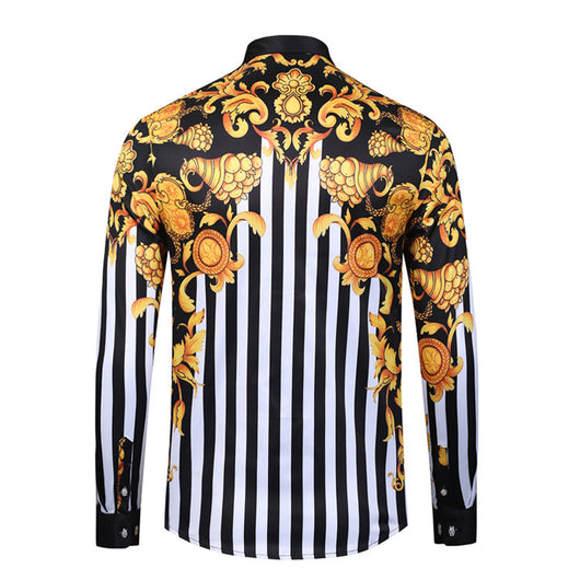 Camisa Elegante de Manga Larga con Estampado Floral Dorado Estilo Europeo - Image 4