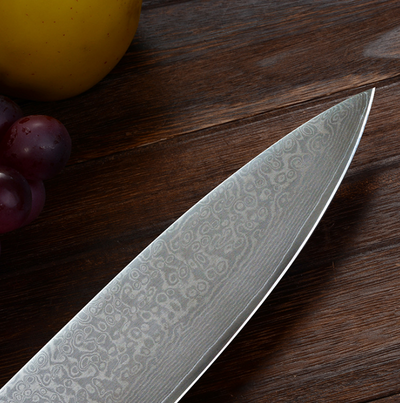 Cuchillo de Chef Japonés 8 Pulgadas VG10 Damasco 73 Capas Mango de Madera de Rosa - Image 3