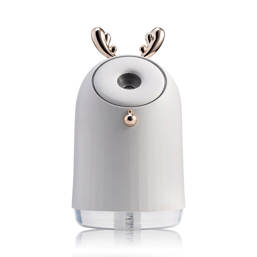 Grey humidifier table lamp with a clear base and decorative silver ears, featuring a mist outlet and control button. - Image 6