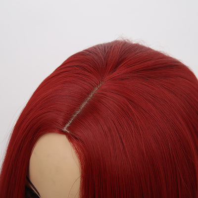 Peluca Larga Roja Vino Cabello Liso Punto Medio Fibra Sintética - Image 9