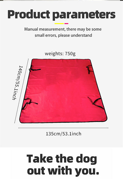 Pink car pet mat with white paw print and bone patterns, featuring black straps for securing to a rear seat. - Image 20