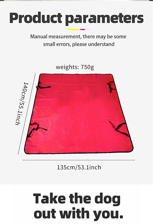 Pink car pet mat with white paw print and bone patterns, featuring black straps for securing to a rear seat. - Image 20