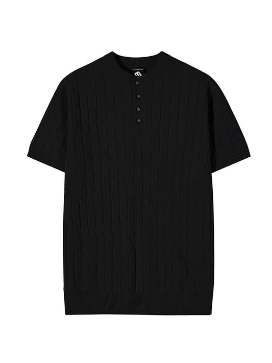 Camiseta Manga Corta Tejida de Algodón Hemp para Hombre - Cuello Estampado - Image 2