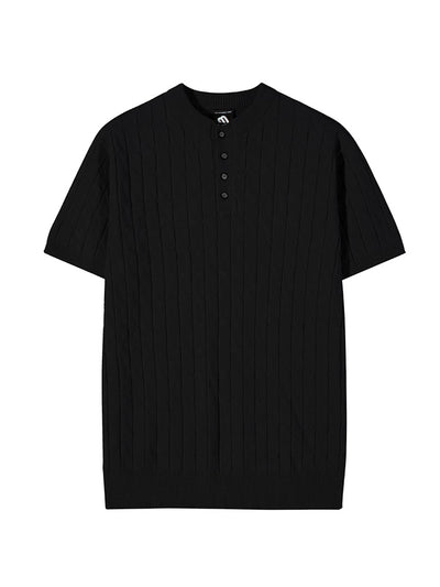 Camiseta Manga Corta Tejida de Algodón Hemp para Hombre - Cuello Estampado - Image 2