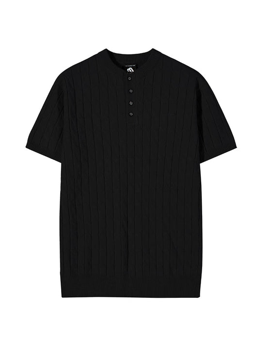 Camiseta Manga Corta Tejida de Algodón Hemp para Hombre - Cuello Estampado - Image 2