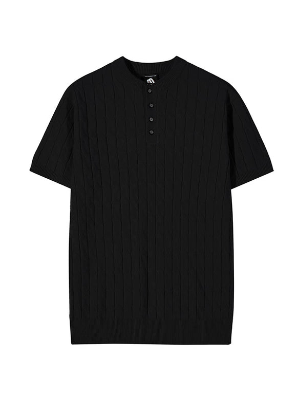 Camiseta Manga Corta Tejida de Algodón Hemp para Hombre - Cuello Estampado