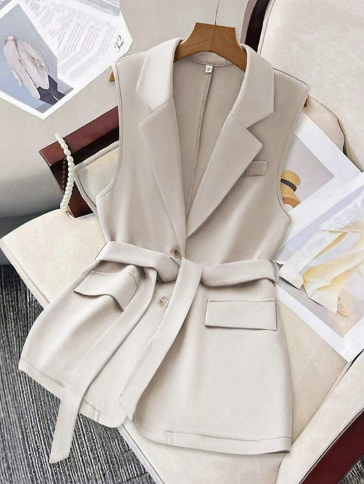 Chaleco Blazer Suelto Liso con Lazos Ajustables para Mujer - Image 21