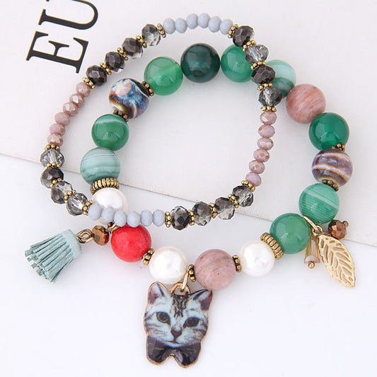 Pulsera Bohemia de Cristal Natural con Piedras Semipreciosas y Borlas - Estilo Coreano Elegante