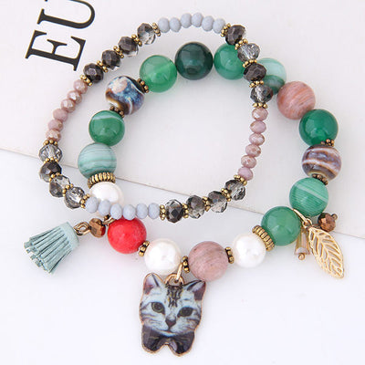Pulsera Bohemia de Cristal Natural con Piedras Semipreciosas y Borlas - Estilo Coreano Elegante