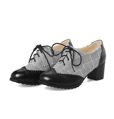 Zapatos Casuales Retro Cuadros Ingleses con Encaje y Suela Gruesa para Mujer - Image 4