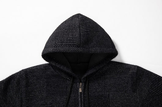 Chaqueta de Punto Slim con Capucha y Cuadros para Hombre - Image 9