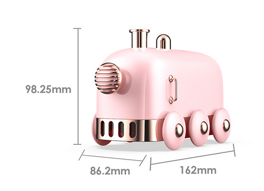 Pink retro mini train ultrasonic humidifier and aroma diffuser with rose gold accents on a white background. - Image 16