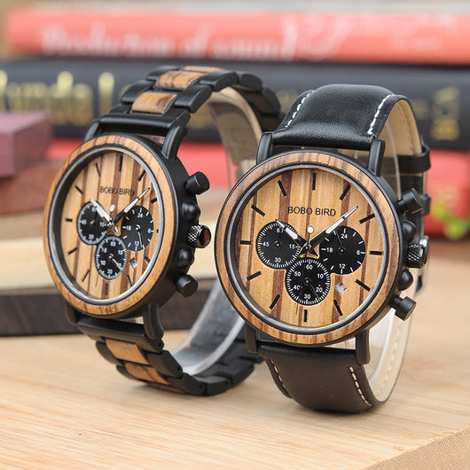 Reloj de Madera Multifunción con Tres Esferas de Cuarzo