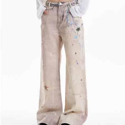 Pantalones Rectos Anchos Vintage con Estampado de Cadena para Mujer
