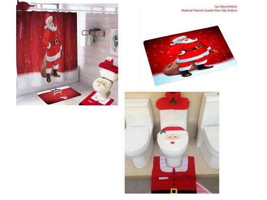 Juego de Decoración Navideña para Baño - Cortina de Ducha y Funda de Inodoro Papá Noel - Image 7