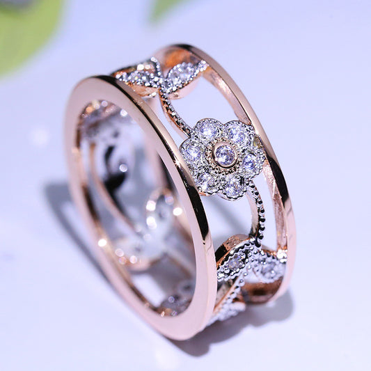 Anillo de Compromiso Flor de Diamante con Hojas de Vid - Regalo Perfecto para Bodas y Compromisos