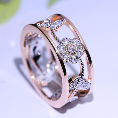 Anillo de Compromiso Flor de Diamante con Hojas de Vid - Regalo Perfecto para Bodas y Compromisos