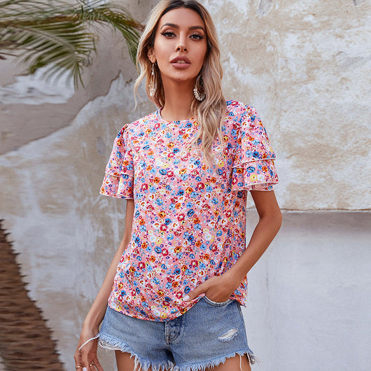 Blusa Estampada de Cuello Redondo para Mujer - Diseño Europeo y Americano - Image 6