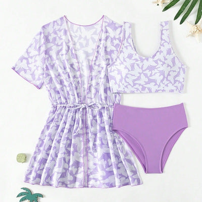 Traje de Baño Tres Piezas con Estampado Moderno - Image 3