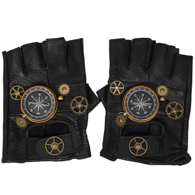 Guantes Steampunk de Cuero Vintage con Brújula - Estilo Retro Medio Dedo - Image 5