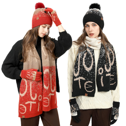 Conjunto de 3 Piezas: Gorro, Bufanda y Guantes de Felpa Jacquard Gruesa