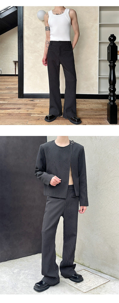 Traje Corto Casual Otoño a Rayas Cuello Redondo Bootcut - Image 15