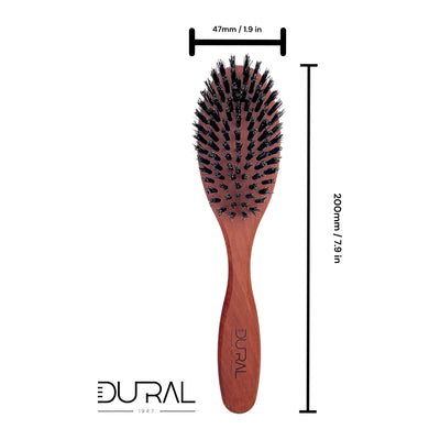 Dural Hair Brush 7 Rows Oiled Pear Wood Pure Wild Boar Bristles - Tekeno
