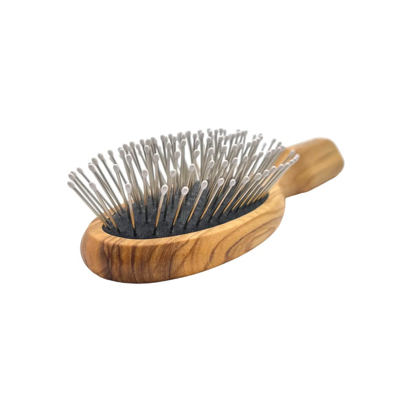 Escova de cabelo Dural em madeira de oliveira com almofada de borracha, pinos de aço com pontas arredondadas