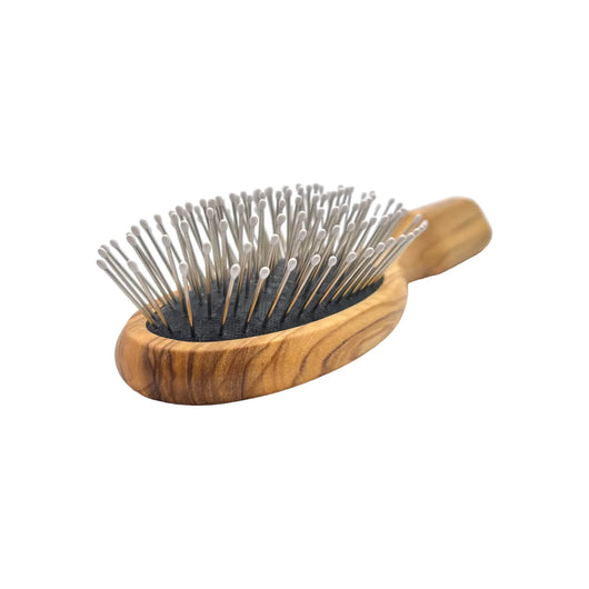 Dural Olive wood hair brush with rubber cushion, steel pins with ball tips - Tekeno