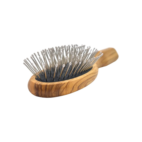 Escova de cabelo Dural em madeira de oliveira com almofada de borracha, pinos de aço com pontas arredondadas