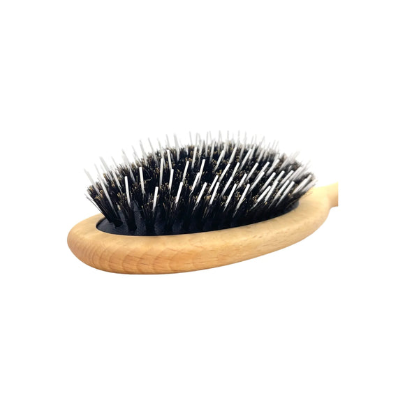 Escova de cabelo almofadada de borracha em madeira de faia Dural, com cerdas de javali e pinos para estilização