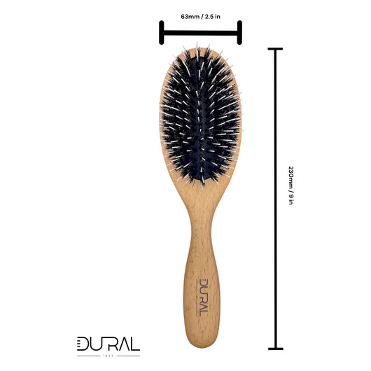 Dural Beech Wood rubber cushion hair brush with wild boar bristles and styling pins - Tekeno