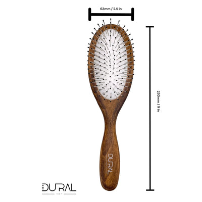 Dural Beech Wood rubber cushion hair brush with steel pins and plastic ball tips - Tekeno