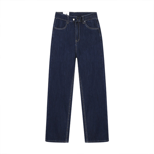 Pantalón Vaquero Azul Oscuro Recto y Holgado para Mujer - Primavera, Otoño e Invierno