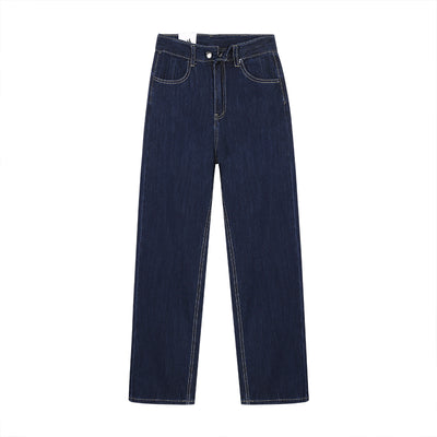 Pantalón Vaquero Azul Oscuro Recto y Holgado para Mujer - Primavera, Otoño e Invierno - Image 2