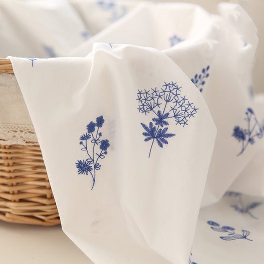 White pure cotton fabric with embroidered red cherries and green leaves, draped to show texture. - Image 10