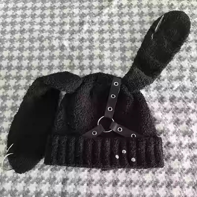 Gorro Conejo Orejas Largas Diseño Otoño Invierno con Remaches - Image 4