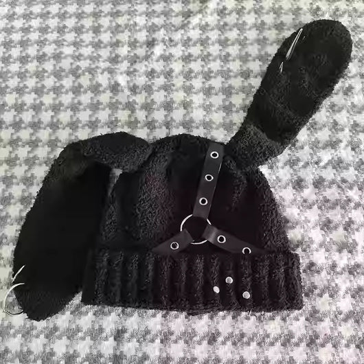 Gorro Conejo Orejas Largas Diseño Otoño Invierno con Remaches - Image 4