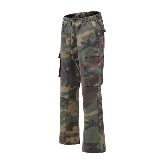 Pantalones Cargo Camuflaje Desgastado con Múltiples Bolsillos y Costuras de Trabajo - Image 11