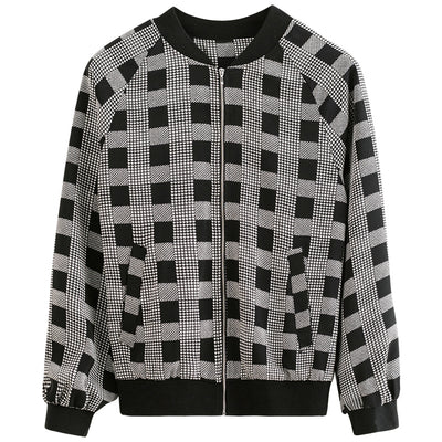 Chaqueta Cuadros Blanco y Negro Mujer - Estilo Retro Casual Baseball - Image 13