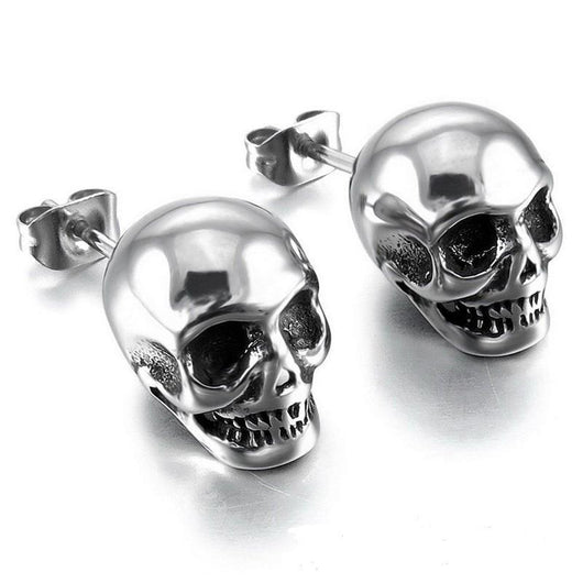 Aretes Calavera Punk Rock para Hombre y Mujer - Pequeños Studs de Plata