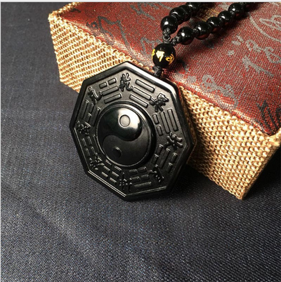 Amuleto Colgante Obsidiana Pez Yin Yang Cinco Elementos para Hombres y Mujeres - Image 3