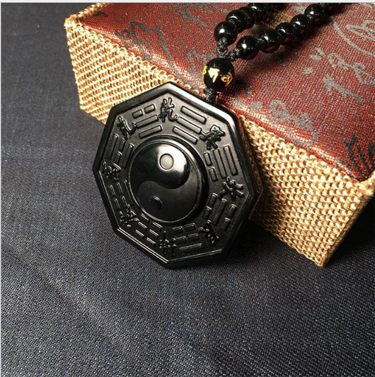 Amuleto Colgante Obsidiana Pez Yin Yang Cinco Elementos para Hombres y Mujeres - Image 3