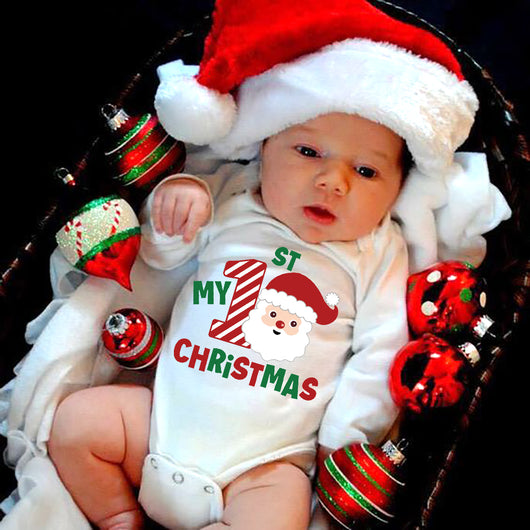Mameluco Navideño Blanco de Manga Larga para Recién Nacido