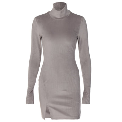 Vestido Elegante de Manga Larga con Cuello Alto y Abertura - Image 4